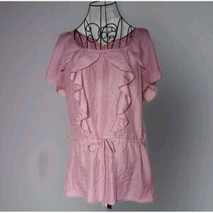 Banana Republic Pink Ruffle Blouse Short Sleeve Womens Tie Waist Feminine Sz M